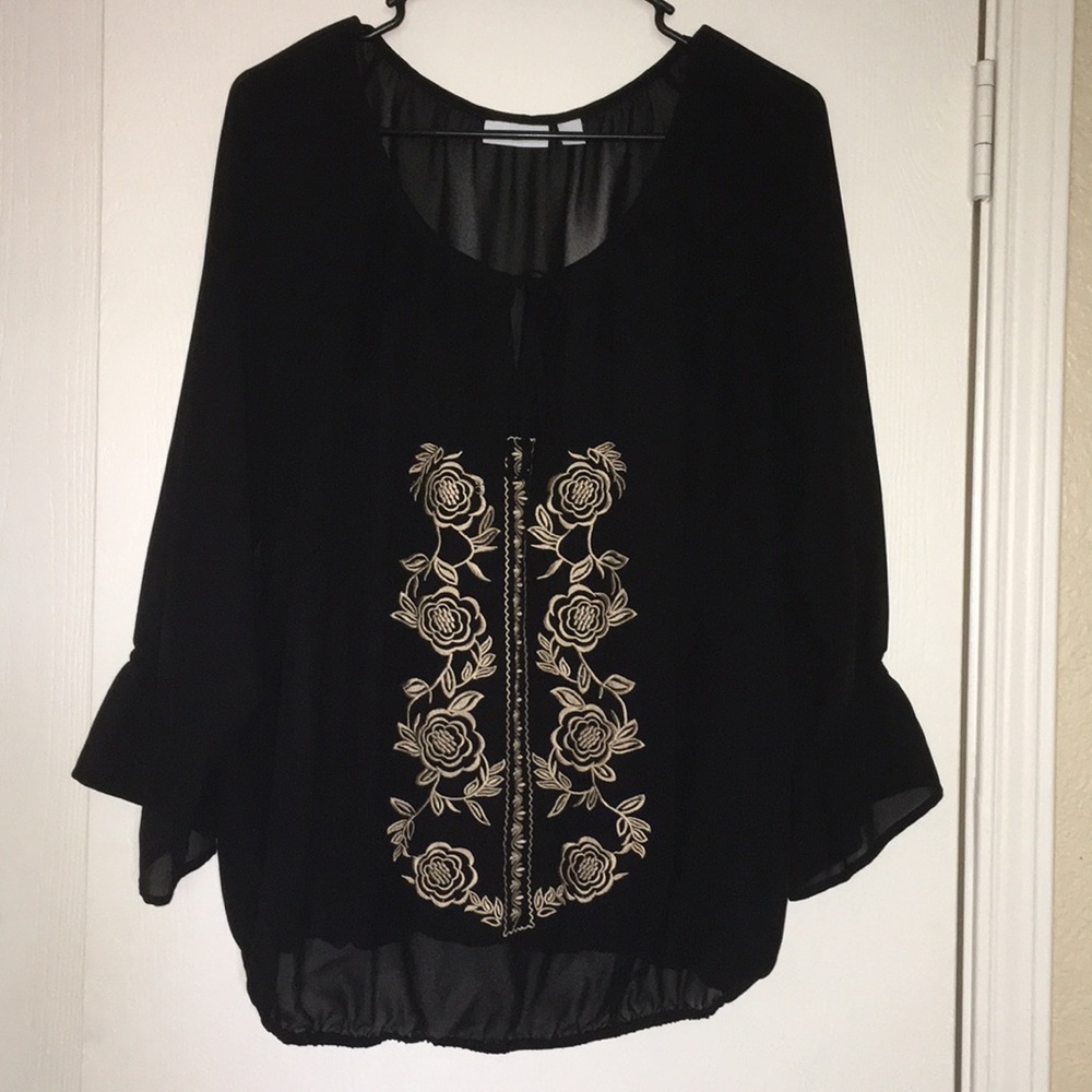 New York & Co. Sheer Floral Embroidered Blouse